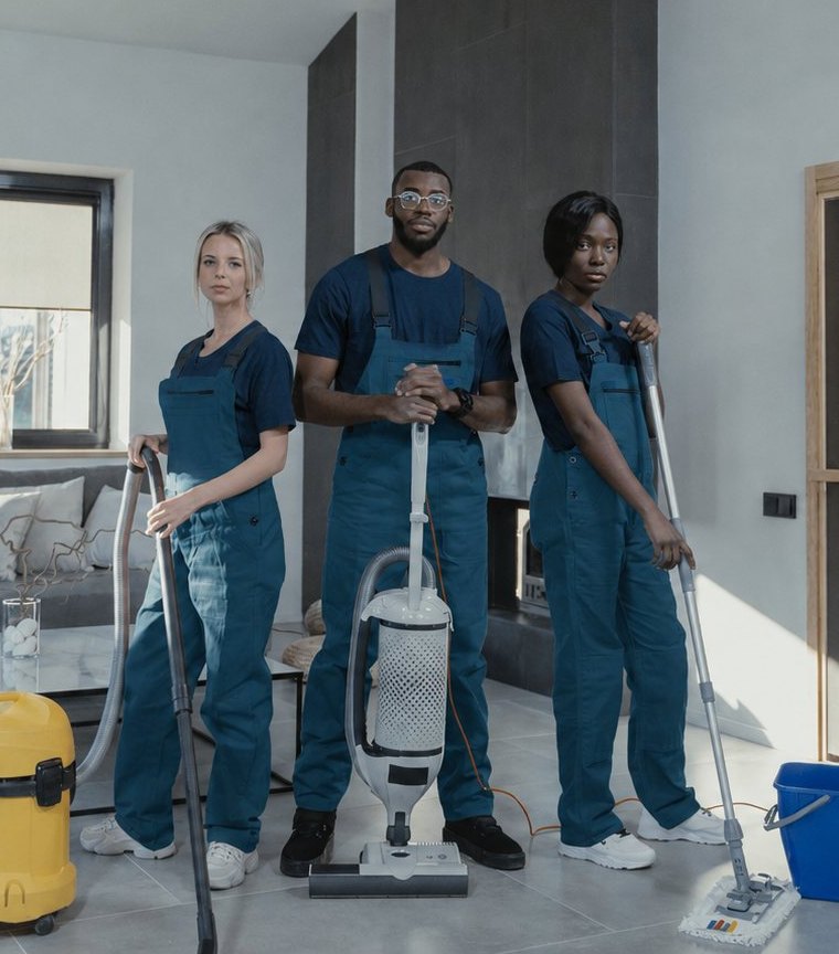The HIIFA cleaning team, equipped and ready to work